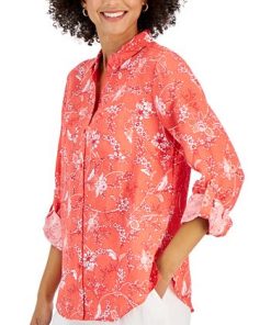 Charter Club Women's Linen Floral-Print Shirt, Created For Macy's 2 Charter Club Women's Linen Floral-Print Shirt, Created For Macy's -CeCe cloth-shop 22897181 fpx