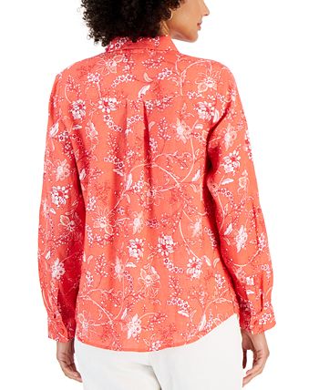 Women's Linen Floral-Print Shirt, Created For Macy's Charter Club Women's Linen Floral-Print Shirt, Created For Macy's -CeCe cloth-shop
