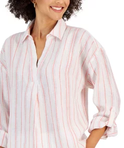 Charter Club Women's Linen Metallic-Stripe Top, Created For Macy's -CeCe cloth-shop 22897189 fpx
