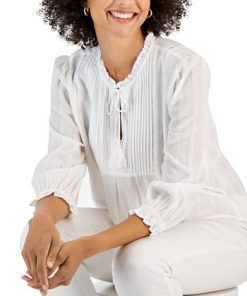 Charter Club Women's Tonal Metallic Peasant Top, Created For Macy's -CeCe cloth-shop 22897436 fpx