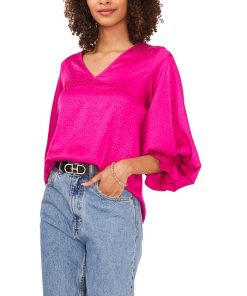 Vince Camuto Women's V-Neck Bubble Sleeve Jacquard Top