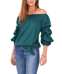 Vince Camuto Women's Off Shoulder Bubble Sleeve Jacquard Top