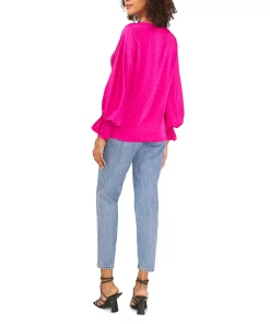 Vince Camuto Women's V-Neck Bubble Sleeve Jacquard Top -CeCe cloth-shop 22903367 fpx