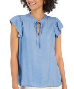 Style & Co Women's Chambray Flutter-Sleeve Top, Created For Macy's 2 Style & Co Women's Chambray Flutter-Sleeve Top, Created For Macy's -CeCe cloth-shop 22914670 fpx