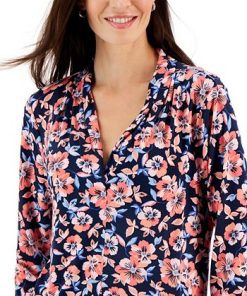Charter Club Women's Floral Printed V-Neck Top, Created For Macy's 2 Charter Club Women's Floral Printed V-Neck Top, Created For Macy's -CeCe cloth-shop 22916350 fpx