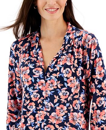 Women's Floral Printed V-Neck Top, Created For Macy's Charter Club Women's Floral Printed V-Neck Top, Created For Macy's -CeCe cloth-shop
