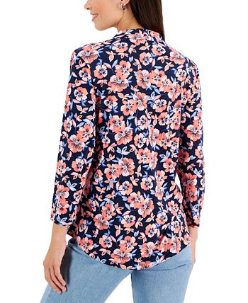 Women's Floral Printed V-Neck Top, Created For Macy's Charter Club Women's Floral Printed V-Neck Top, Created For Macy's -CeCe cloth-shop