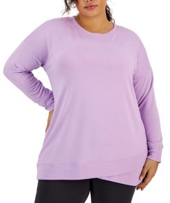 ID Ideology Plus Size Crossover-Hem Ribbed-Edge Top, Created For Macy's