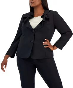 Kasper Plus Size Ruffled Collar Two-Button Blazer