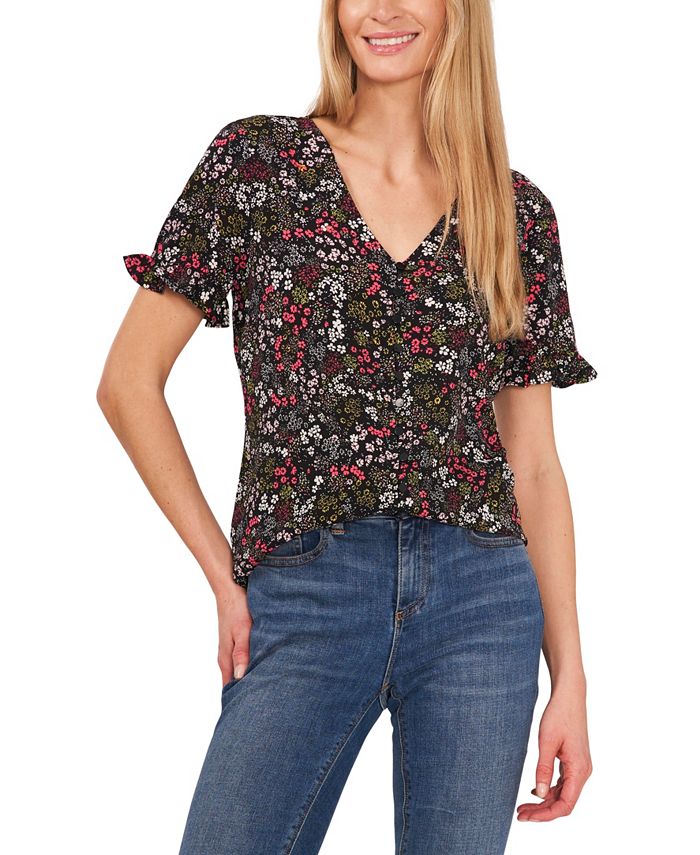 ascading Florets Ruffled Sleeve Top CeCe Ascading Florets Ruffled Sleeve Top -CeCe cloth-shop