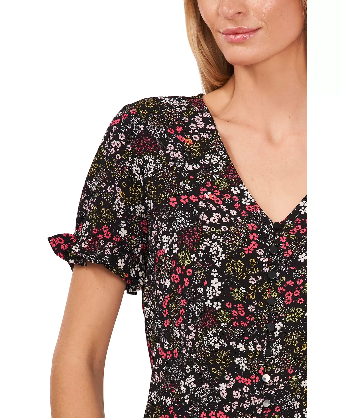 ascading Florets Ruffled Sleeve Top CeCe Ascading Florets Ruffled Sleeve Top -CeCe cloth-shop