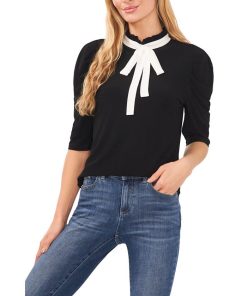 CeCe Women's Puff Sleeve Knit Top With Tie