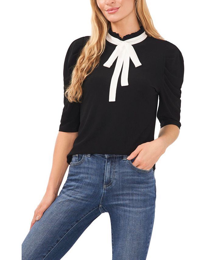 Women's Puff Sleeve Knit Top With Tie CeCe Women's Puff Sleeve Knit Top With Tie -CeCe cloth-shop