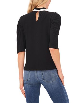 Women's Puff Sleeve Knit Top With Tie CeCe Women's Puff Sleeve Knit Top With Tie -CeCe cloth-shop