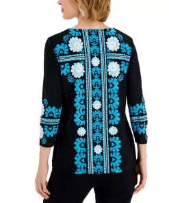 JM Collection Women's Gardenia Mosaico Printed Jacquard Top, Created For Macy's -CeCe cloth-shop 22946866 fpx