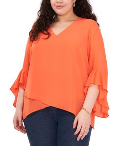 Vince Camuto Plus Size Flutter-Sleeve Crossover-Hem Top