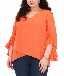 Vince Camuto Plus Size Flutter-Sleeve Crossover-Hem Top