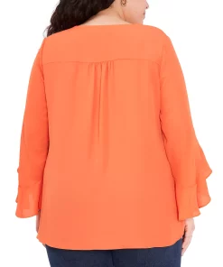Vince Camuto Plus Size Flutter-Sleeve Crossover-Hem Top -CeCe cloth-shop 22946993 fpx