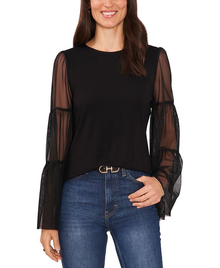 Women's Mesh Bell-Sleeve Top Vince Camuto Women's Mesh Bell-Sleeve Top -CeCe cloth-shop