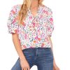 CeCe Women's Floral-Print Tie-Neck Puff-Sleeve Top