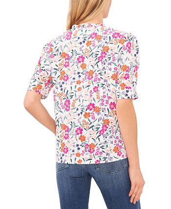 Women's Floral-Print Tie-Neck Puff-Sleeve Top CeCe Women's Floral-Print Tie-Neck Puff-Sleeve Top -CeCe cloth-shop