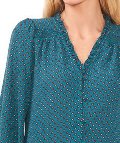 CeCe Women's Printed Ruffle-Neck 3/4-Sleeve Blouse -CeCe cloth-shop 22948193 fpx