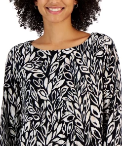 JM Collection Women's Leaf Adventures Jacquard 3/4-Sleeve Tunic, Created For Macy's -CeCe cloth-shop 22967712 fpx
