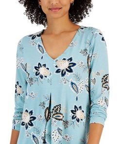 JM Collection Women's Printed V-Neck 3/4-Sleeve Tunic, Created For Macy's -CeCe cloth-shop 22968014 fpx