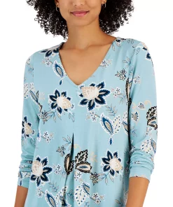 JM Collection Women's Printed V-Neck 3/4-Sleeve Tunic, Created For Macy's -CeCe cloth-shop 22968014 fpx