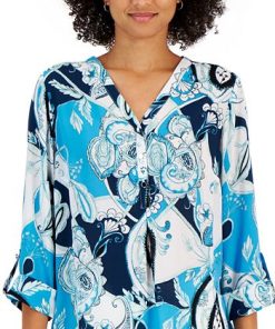 JM Collection Women's Paisley-Print 3/4-Sleeve Utility Shirt, Created For Macy's -CeCe cloth-shop 22968176 fpx
