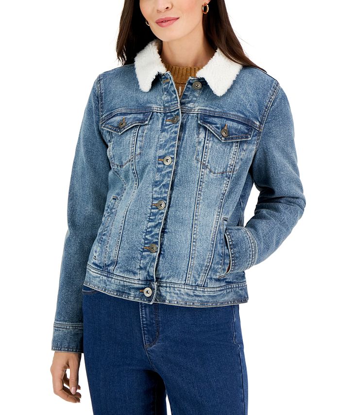 Women's Sherpa-Collar Jean Jacket, Created For Macy's Style & Co Women's Sherpa-Collar Jean Jacket, Created For Macy's -CeCe cloth-shop
