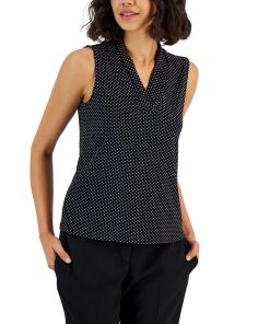 Anne Klein Women's Triple-Pleat Sleeveless V-Neck Blouse