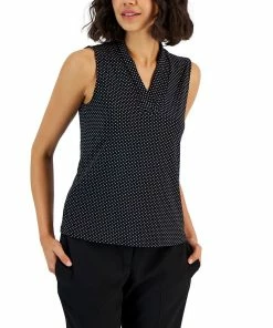 Anne Klein Women's Triple-Pleat Sleeveless V-Neck Blouse