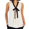 Anne Klein Women's Tie V-Neck Sleeveless Button-Up Blouse