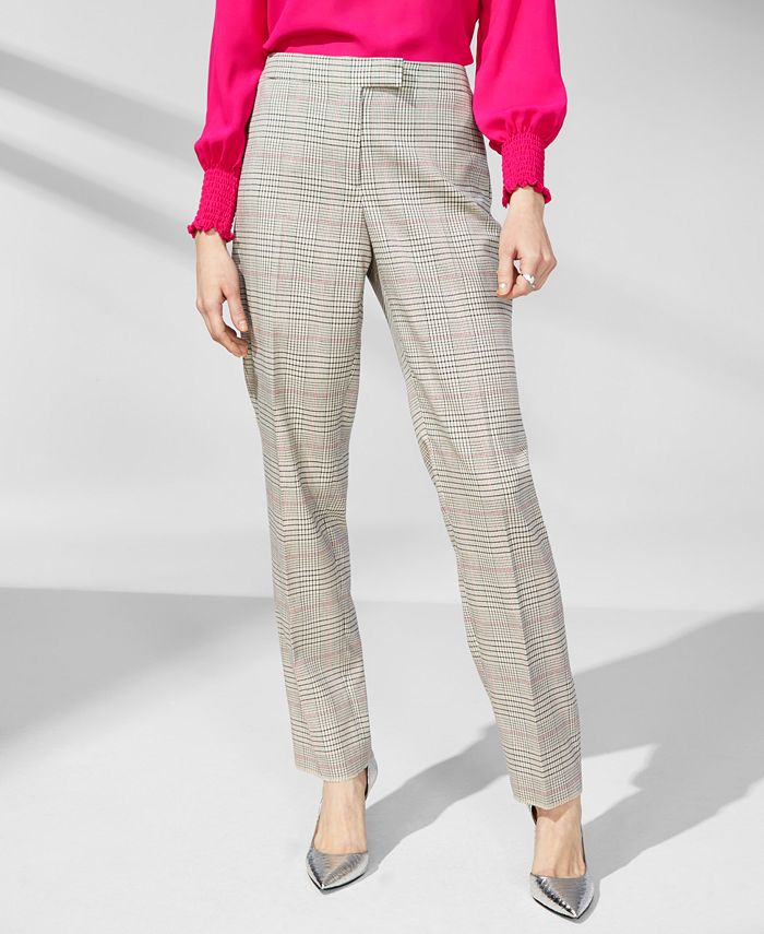 Women's Extended-Tab Straight-Leg Plaid Pants Anne Klein Women's Extended-Tab Straight-Leg Plaid Pants -CeCe cloth-shop