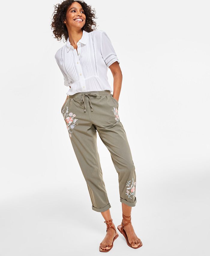 Women's Floral Embroidered Pants, Created For Macy's Style & Co Women's Floral Embroidered Pants, Created For Macy's -CeCe cloth-shop