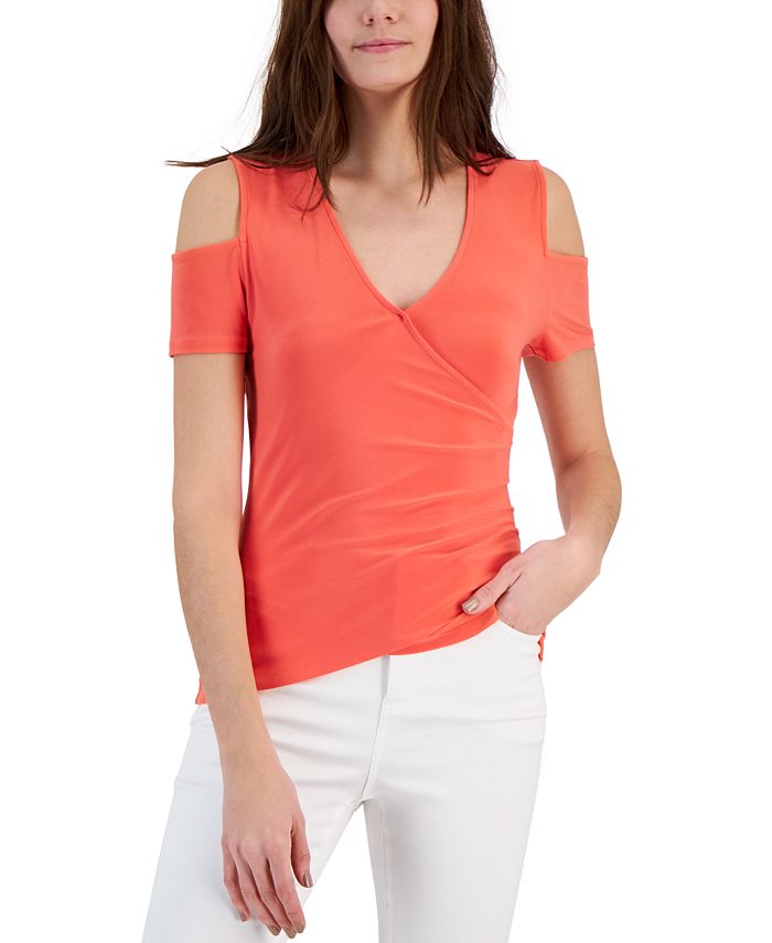 Women's Cold-Shoulder V-Neck Top, Created For Macy's INC International Concepts Women's Cold-Shoulder V-Neck Top, Created For Macy's -CeCe cloth-shop
