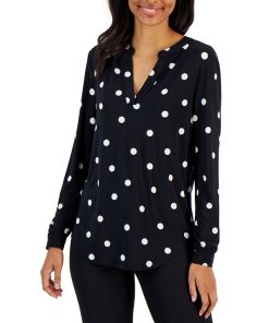Anne Klein Women's Printed Split-Neck Long-Sleeve Tunic