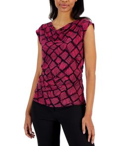 Anne Klein Women's Geo-Print Cap-Sleeve Cowlneck Top