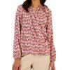 Anne Klein Women's Printed Flat Satin Long-Sleeve Faux-Wrap Draped Blouse