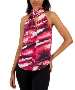 Anne Klein Women's Satin Printed Twist-Neck Halter Top