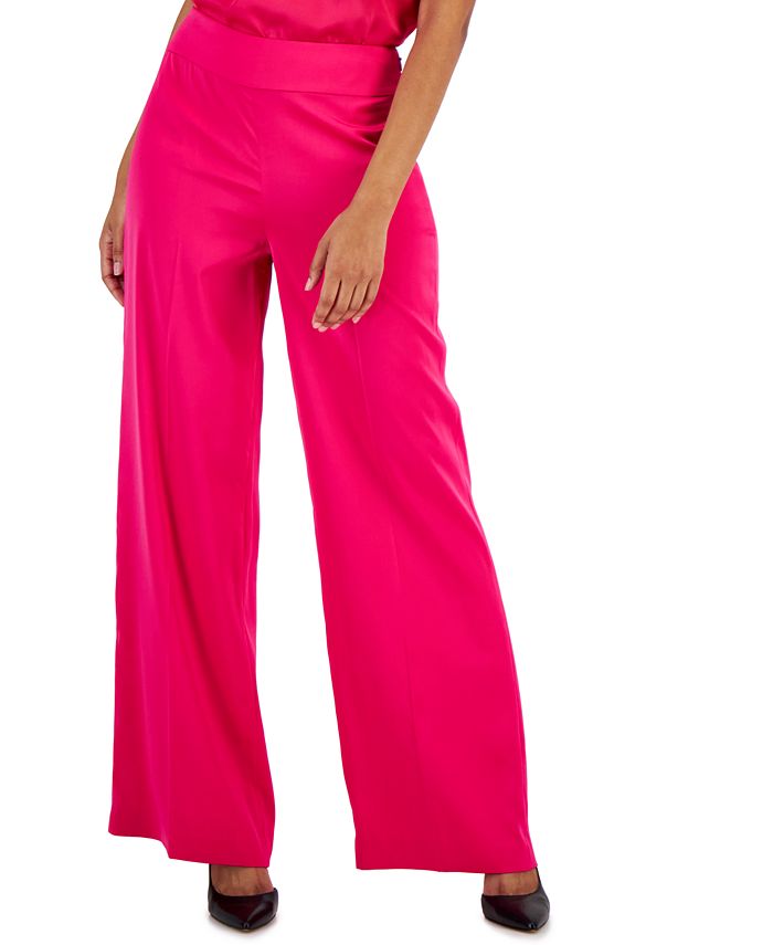Anne Klein Montreal Satin High-Rise Side-Zip Wide-Leg Pants 1 Anne Klein Montreal Satin High-Rise Side-Zip Wide-Leg Pants