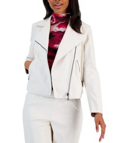 Anne Klein Women's Faux-Leather Zip-Front Moto Jacket