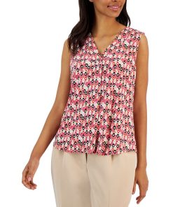 Anne Klein Women's Printed Pleat-Front Sleeveless Shell