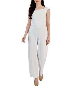 Connected Women's Scuba Crepe Sleeveless Wide-Leg Jumpsuit