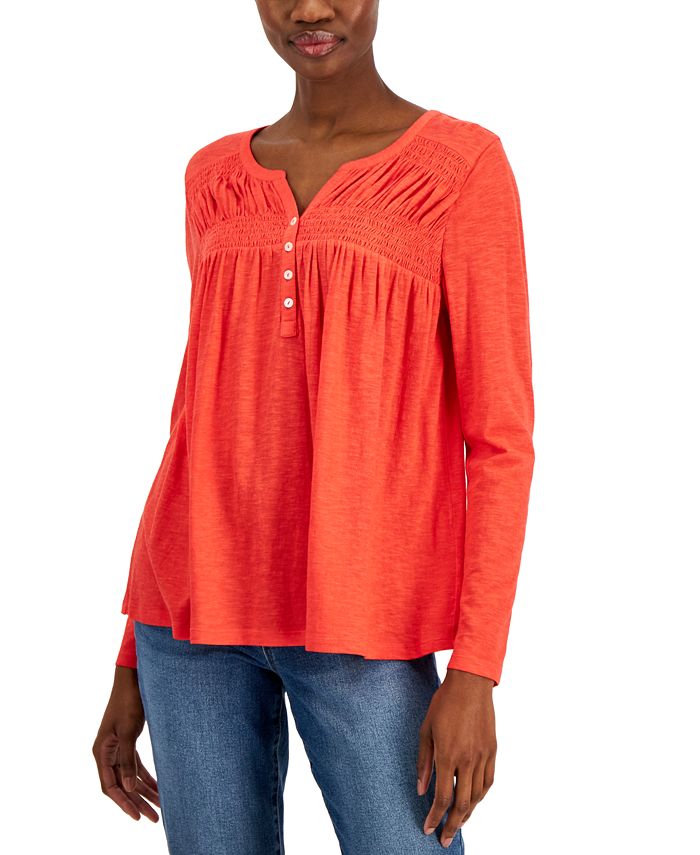 Women's Smocked Knit Top, Created For Macy's Style & Co Women's Smocked Knit Top, Created For Macy's -CeCe cloth-shop