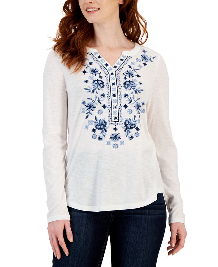 Women's Cotton Embroidered Shirt, Created For Macy's Style & Co Women's Cotton Embroidered Shirt, Created For Macy's -CeCe cloth-shop