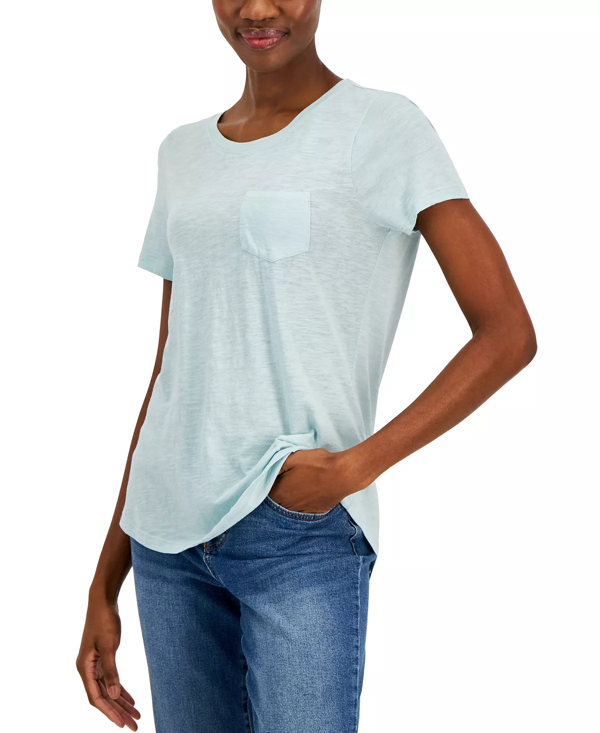 Women's Scoop-Neck Short-Sleeve Pocket T-Shirt, Created For Macy's Style & Co Women's Scoop-Neck Short-Sleeve Pocket T-Shirt, Created For Macy's -CeCe cloth-shop