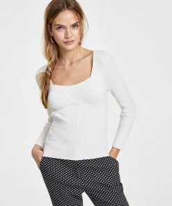 Bar III Women's 3/4-Sleeve Square-Neck Sweater, Created For Macy's