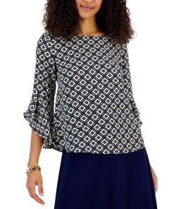 Kasper Women's Ruffled 3/4-Sleeve Printed Top